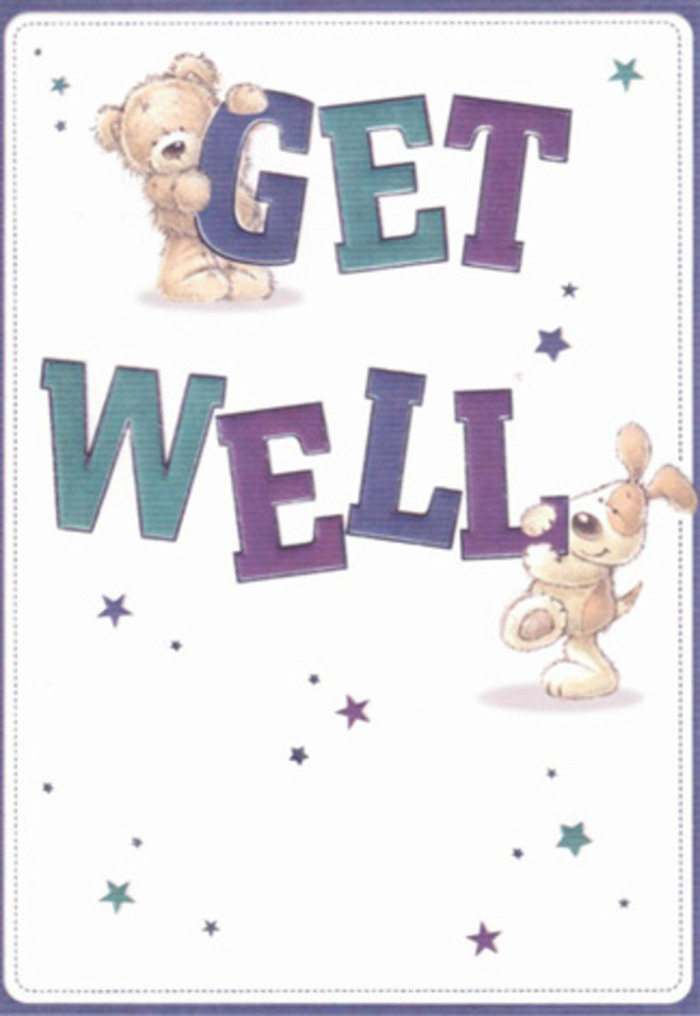 A bouquet of gentle encouragement is captured in this get well card, blending heartfelt whimsy with the tranquil spirit of Totteridge's leafy lanes. The scene brings a lovable bear and an exuberant puppy to life-both shaded in warm coffee and cream tones-playfully interacting with the boldly lettered 'Get Well' in hues that evoke twilight skies over Totteridge Common. The typography, vibrant with layers of purple, teal, and blue, adds confidence and reassurance, grounding the design in sincere support. Around the characters, tiny stars appear to frolic, scattering well wishes like petals tossed in celebration. Textures are rich and inviting: the bear's fur appears downy and comforting, the puppy's velvety ears almost tangible beneath a gentle painterly touch. The pure, white background suggests renewal and freshness, echoing the light that streams through windows in Totteridge's flower-filled homes. Each brushstroke feels personal, conjuring the same thoughtful care seen in bespoke bouquets made locally. This card is a heartfelt gesture, its buoyant innocence and nurturing energy perfect for brightening spirits and offering a touch of Totteridge kindness to anyone on the road to recovery.